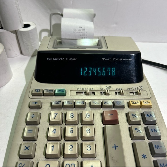 Sharp EL-1801V Portable 12-Digit  Serial Printing Calculator / With Paper Rolls - Picture 2 of 3